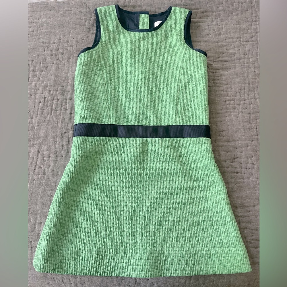 BROOKS BROTHERS FLEECE Kelly Green Navy Trim Sleeveless Button Back Dress Size 6